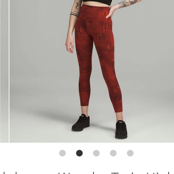 LULULEMON High Rise HR Wunder Under Tight Leggings LLBR Red Ombré Logo Print 6 - Picture 3 of 9